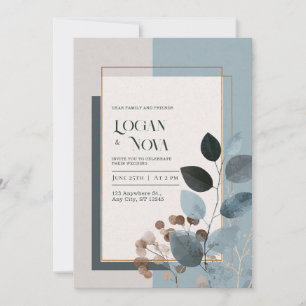 Invitation Cadre de mariage Charbon de feuille bleu poussiére