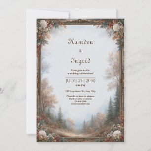 Invitation Cadre de mariage de forêt automnale en or antique