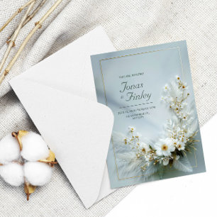 Invitation Cadre de mariage doré à fleurs blanches éthérées e