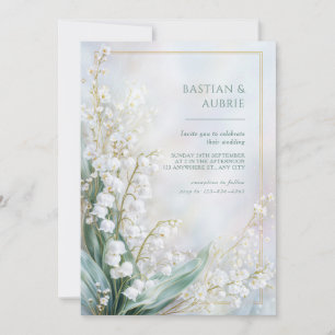 Invitation Cadre de mariage doré à la vallée de lys pastel ét