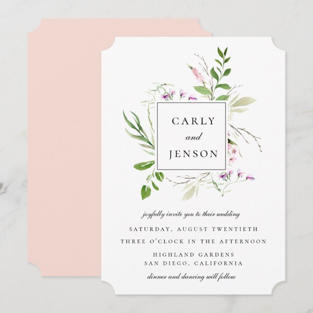 Invitation Cadre de mariage élégant à fleurs sauvages (Devant / Derrière)