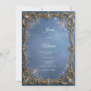 Invitation Cadre de mariage en cristal bleu poussiéreux avec
