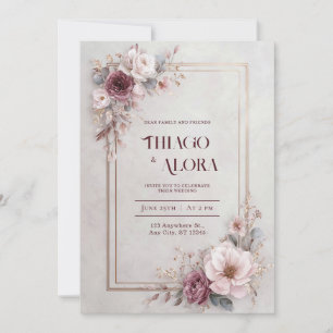 Invitation Cadre de mariage en marbre doré rose mauve de luxe