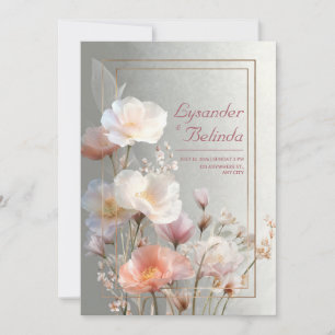 Invitation Cadre de mariage en or rose avec pavot translucide