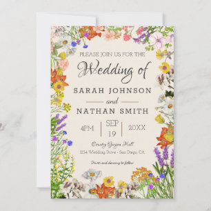 Invitation Cadre de Mariage fleuri coloré Fleur sauvage de ve