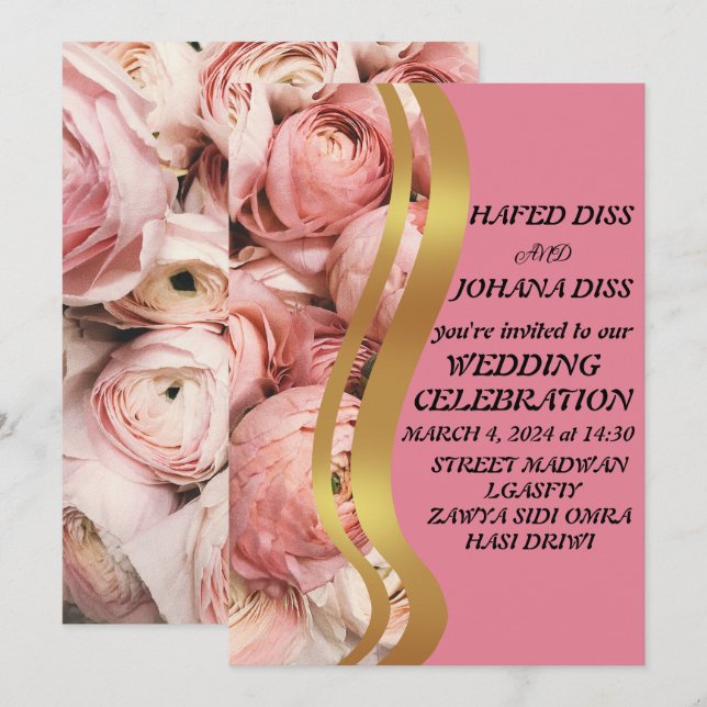 Invitation Cadre de mariage Fleurs sauvages en feuille d'or p (Devant / Derrière)