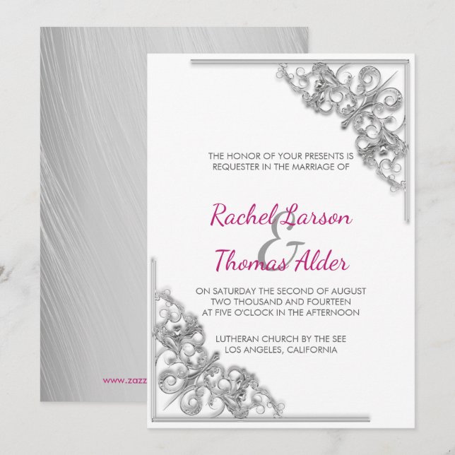 Invitation Cadre de mariage floral argenté (Devant / Derrière)