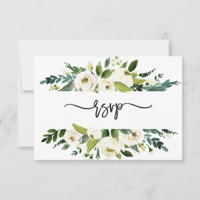 Invitation Cadre de mariage floral blanc aquarelle RSVP (Devant)
