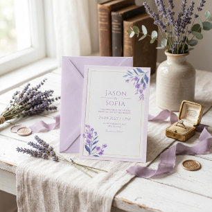 Invitation Cadre de mariage lavande or aquarelle feuille d'in