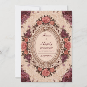 Invitation Cadre de mariage ovale floral à prune de corail vi