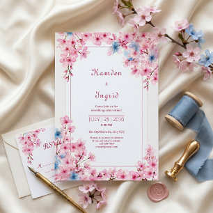 Invitation Cadre de mariage romantique bleu de pervenche Saku
