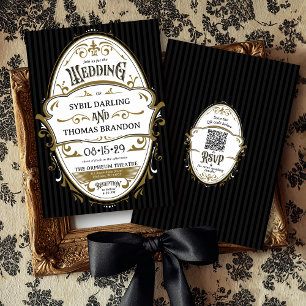 Invitation Cadre de mariage western rétro noir et or vintage
