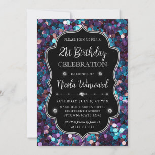 Invitation Cadre de naissance avec paillettes de sirène viole