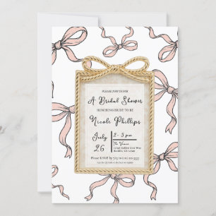 Invitation Cadre de noeud papillon rose en or pour Baby Showe