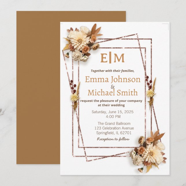Invitation Cadre de parties scintillant avec Fleurs invitatio (Devant / Derrière)