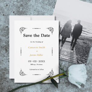 Invitation Cadre de points Feuille noir et blanc Enregistrer