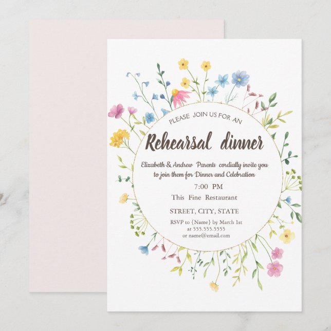 Invitation Cadre de prairie Fleur sauvage aquarelle (Devant / Derrière)