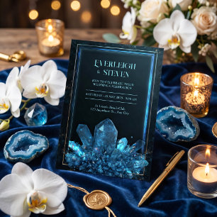Invitation Cadre de Quartz de Minuit Sarcelle Lumineux Mariag