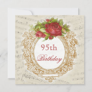 Invitation Cadre de rose rouge d'anniversaire vintage 95 ans