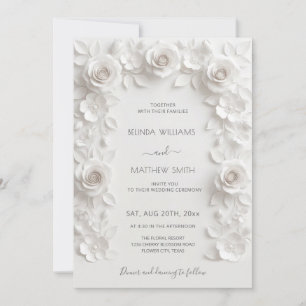 Invitation Cadre de roses 3D blanches pour mariage simple