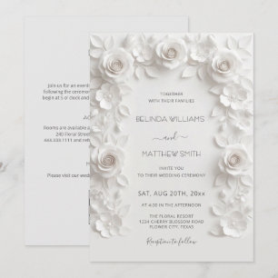 Invitation Cadre de roses en relief faux blanc tout-en-un