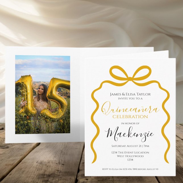 Invitation Cadre de ruban moderne Quinceanera (Quinceanera Modern Ribbon Frame Invitation by Ricaso. Add your own photograph to the inside)
