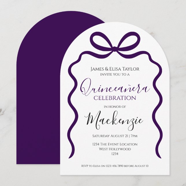 Invitation Cadre de ruban moderne Quinceanera (Devant / Derrière)