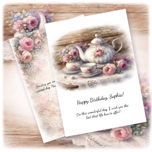 Invitation Cadre de thé rose vintage pour anniversaire