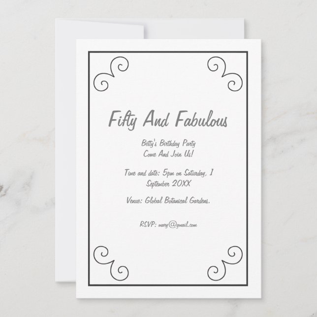 Invitation Cadre Design Argent Cinquante Et Fabuleux Annivers (Devant)