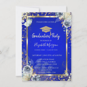 Invitation Cadre Diamants Roses Papillons Bleu Royal