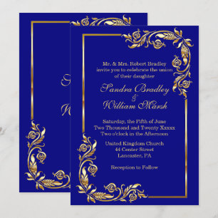 Invitation Cadre d'or Elégant bleu marine avec impression or