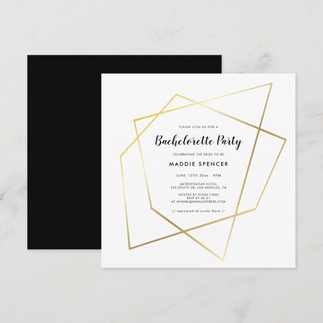Invitation Cadre d'or géométrique moderne Bachelorette (Devant / Derrière)