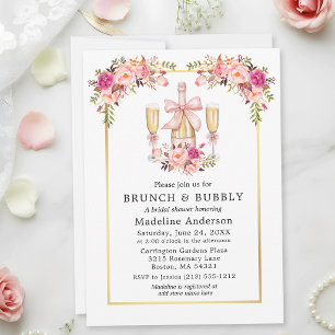 Invitation Cadre doré à l'aquarelle roses roses ruban petit-d