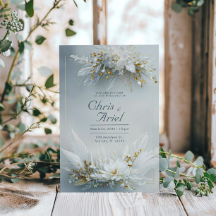 Invitation Cadre doré à plume florale blanche Élégant mariage