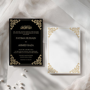 Invitation Cadre doré antique somptueux Mariage musulman noir
