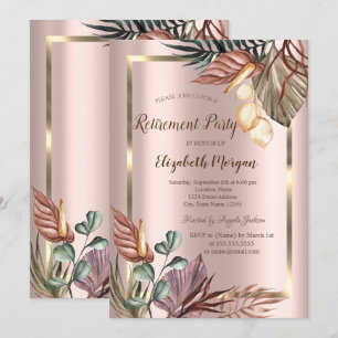 Invitation Cadre doré Boho Flowers, Retraite Rose Gold