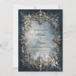 Invitation Cadre doré de luxe Fleurs baroques sarcelle foncé
