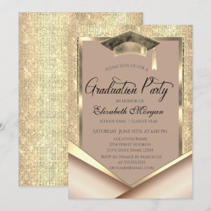 Invitation Cadre Doré Élégant Paillettes Diplômé