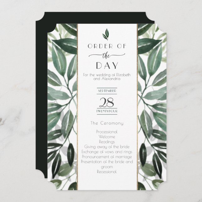 Invitation Cadre doré Emerald Forest Ordre de service (Devant / Derrière)