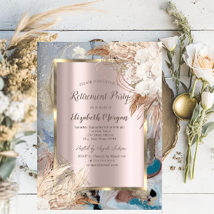 Invitation Cadre doré fleur boho, rose gold, retraite marbre