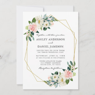 Invitation Cadre doré floral aquarelle rose élégant