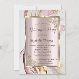 Invitation Cadre doré, or rose, retraite en marbre rose