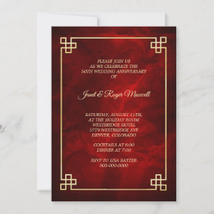 Invitation Cadre doré rouge élégant 50e anniversaire