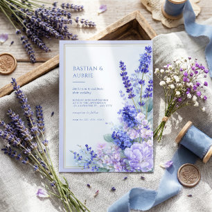 Invitation Cadre double mariage lavande Pervenche Or