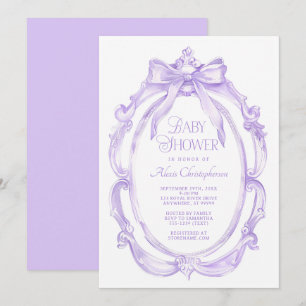 Invitation Cadre élégant + Baby shower Bow pourpre
