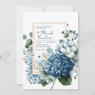 Invitation Cadre élégant bleu poussiéreux avec hortensia et e