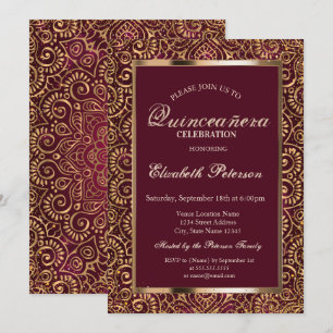 Invitation Cadre élégant Confettis Mandala Or Quinceañera