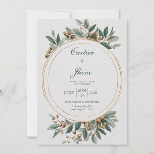 Invitation Cadre élégant en cercle doré mariage baie d'eucaly