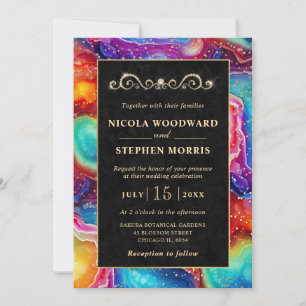 Invitation Cadre élégant en or agate arc-en-ciel de mariage