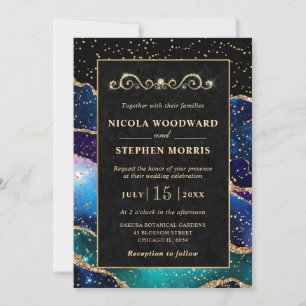 Invitation Cadre élégant en or Galaxie bleue Agate Mariage
